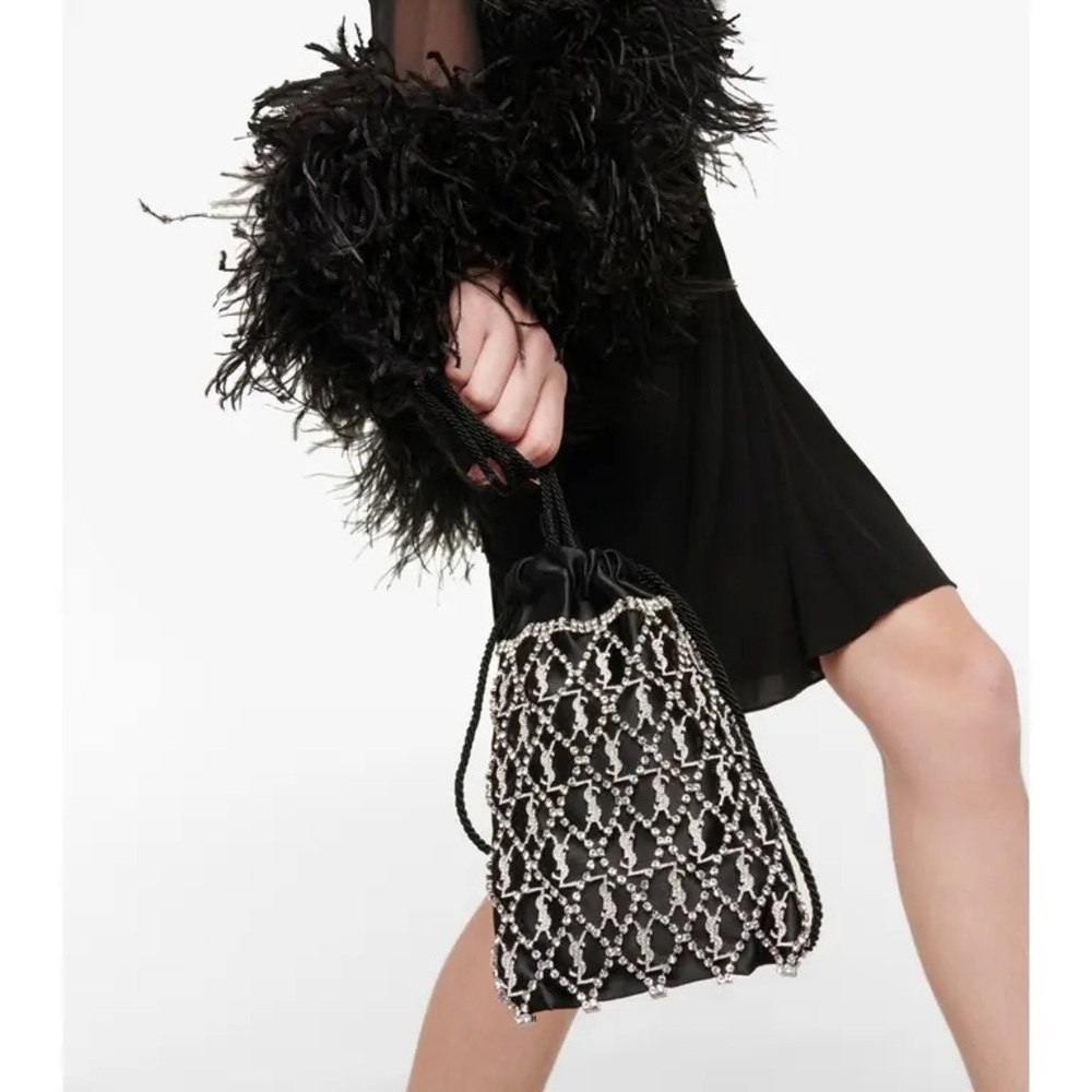 Saint Laurent Le Monogrammed Crystal Embellished Drawstring Silk Mini Bag